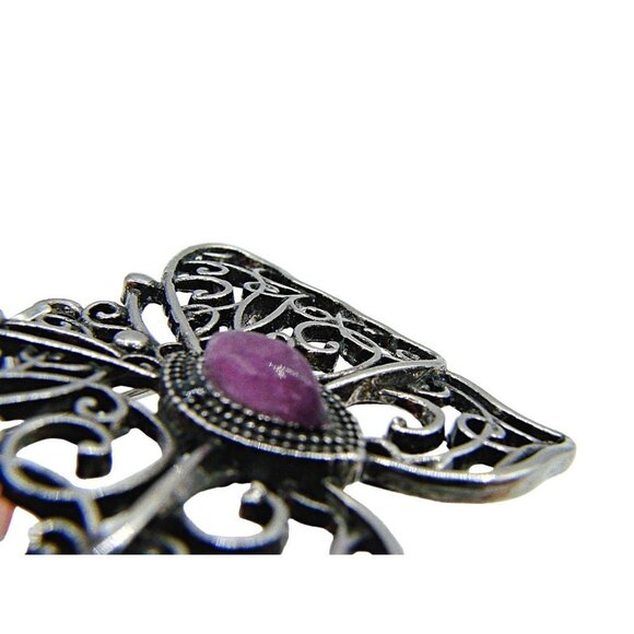 Butterfly Combination Pendant and Brooch Silver Filigree Purple Amethyst Stone - Picture 8 of 11
